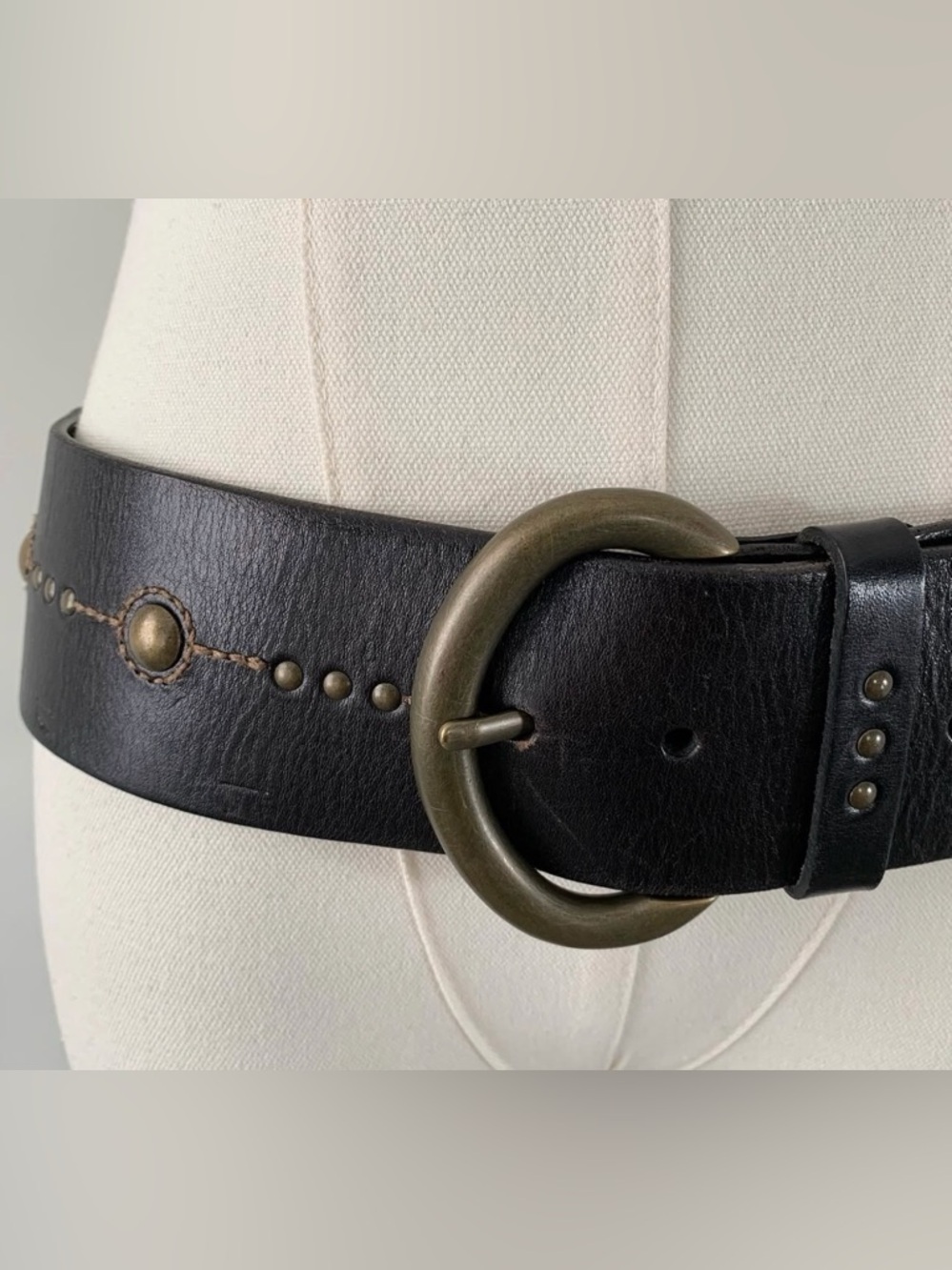 Fossil Studded Wide Leather Belt with Brass O-Ring Buckle